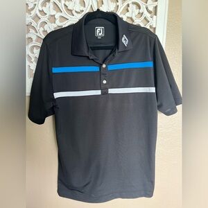 FootJoy Black Polo with Blue and White Stripes